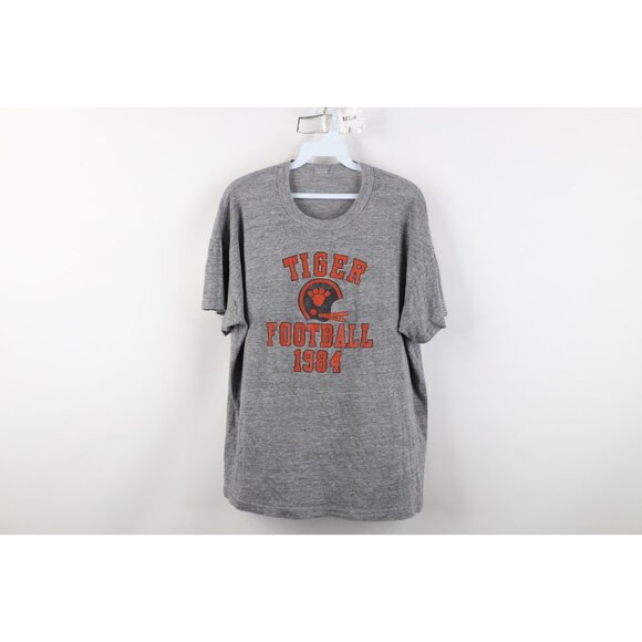 Vtg 80s Mens Large Soft Thin Triblend Clemson University Football T-Shirt USA